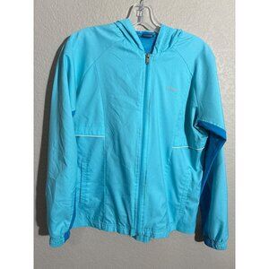 Reebok Womens Lightweight Blue Full-Zip Hooded Jacket With Elastic Cuffs Size S